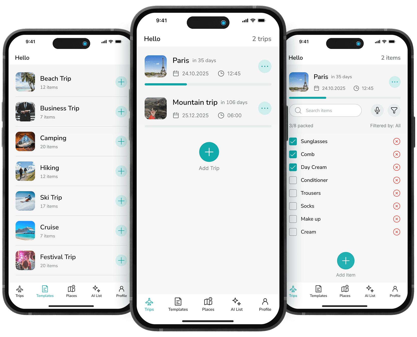 Trip Pack app preview across devices